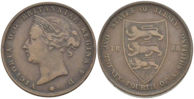 Джерси 1/24 шиллинга 1888 Виктория (1837-1901) KM 7 бронза 3996-814