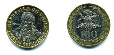 Чили 100 песо 2010 индейцы Мапуче KM 236 биметалл 29-1245