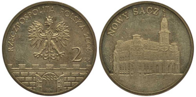 Польша 2 злотых 2006 MW, серия польские города, Новы-Сонч (NOWY SAGZ) KM 573 латунь 114-312