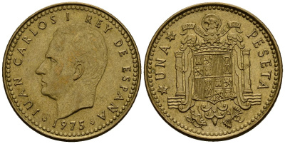 Испания 1 песета 1975 Хуан Карлос I (1975-2014) KM 806 алюминиевая бронза 4176-342