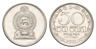 Шри-Ланка 50 центов 2002 KM 135.2a сталь плакированная никелем UNC 4649-253