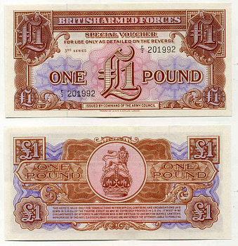 Великобритания, Британские вооруженные силы 1 фунт 1956 серия 3 Pick M29 бумага UNC (пресс) 8589-25-1-2