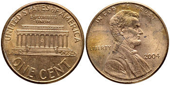 США 1 ЦЕНТ 2004 ЛИНКОЛЬН KM 201b цинк плакированный медью 4396-511