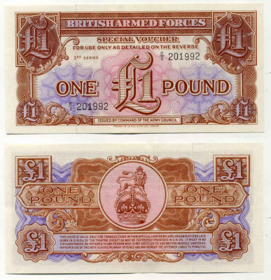 Великобритания, Британские вооруженные силы 1 фунт 1956 серия 3 Pick M29 бумага UNC (пресс) 8589-25-1-2