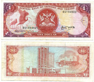 ТРИНИДАД И ТОБАГО 1 ДОЛЛАР 1985 ПОДПИСЬ 4 Pick 36а бумага 7486-39-1-1