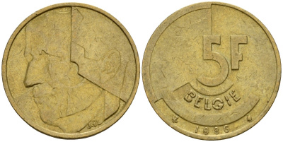 Бельгия 5 франков 1986 Belgie, Бодуэн I (1951-1993) KM 164 алюминиевая бронза 4601-242