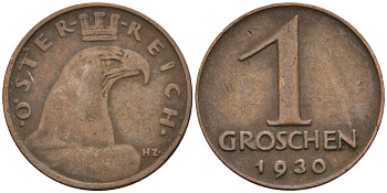 Австрия 1 грош 1930 KM 2836 бронза 4151-1266