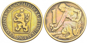 ЧЕХОСЛОВАКИЯ 1 КРОНА 1964 ЖЕНЩИНА САЖАЕТ ЛИПОВОЕ ДЕРЕВО KM 50 алюминиевая бронза 186-151