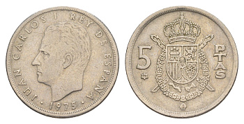 Испания 5 песет 1975 (79) Хуан Карлос I (1975-2014) KM 807 медно-никель 4650-116