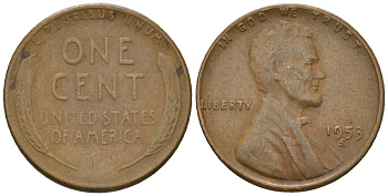 США 1 цент 1953 S (Сан-Франциско), Авраам Линкольн KM A132 латунь 4516-619