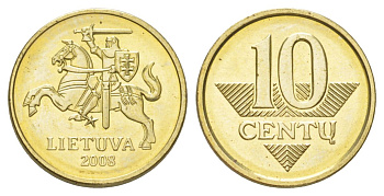 Литва 10 центов 2009 KM 106 никель латунь UNC 4625-569