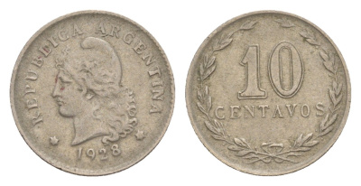 Аргентина 10 сентаво 1928 KM 35 медно-никель 4649-941
