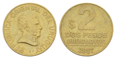 Уругвай 2 песо 2007 KM 104.2 алюминиевая бронза 4167-735