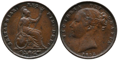 Великобритания 1 фартинг 1853 Виктория (1837-1901) KM 725, Spink 3950 медь  1518-1035