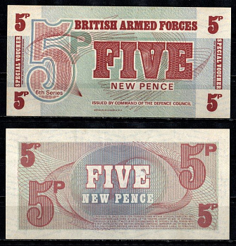 Великобритания, Британские вооружённые силы 5 пенсов ND (1972) Pick M44 бумага 8621-10-3-1