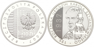 Польша 10 злотых 2007 MW, 125 лет со дня рождения Кароля Шимановского (1887-2007) KM 600 серебро PROOF 11-069-24