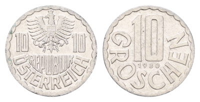Австрия 10 грошей 1980 KM 2878 алюминий UNC 4669-1236