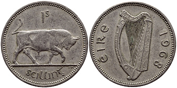 Ирландия 1 шиллинг 1968 бык KM 14а медно-никель 85-452