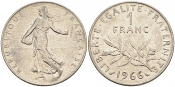 ФРАНЦИЯ 1 ФРАНК 1966 СЕЯТЕЛЬ KM 925.1 никель 68-112