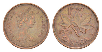 Канада 1 цент 1981 Елизавета II (1952-2022), кленовый лист KM 127 бронза 4630-561