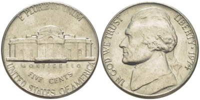 США 5 ЦЕНТОВ 1974 ДЖЕФФЕРСОН KM А192 медно-никель 217-1115