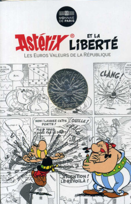 Франция 10 евро 2015 серия Астерикс и свобода, Астерикс разрывающий цепи и Обеликс, в оригинальном буклете KM NEW серебро UNC 1-4-3-23