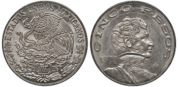 Мексика 5 песо 1977 Мо, Винсенте Герреро KM 472 медно-никель 4367-1041