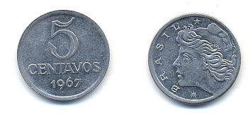 Бразилия 5 сентаво 1967  KM 577.1 нержавеющая сталь  UNC    51-5121