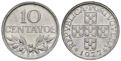 Португалия 10 сентаво 1977 KM 594 алюминий 4164-1055