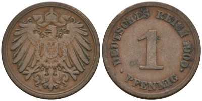 Германия 1 пфенниг 1900 E KM 10, J. 10 медь 4567-1143