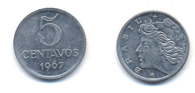Бразилия 5 сентаво 1967  KM 577.1 нержавеющая сталь  UNC    51-5121