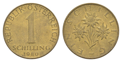 Австрия 1 шиллинг 1980 KM 2886 алюминиевая бронза UNC 4561-945