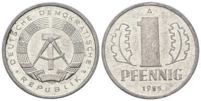 ГДР 1 пфенниг 1985 А KM 8.2 алюминий 4651-139