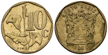 ЮАР 10 центов 1996 цветок KM 135 сталь плакированная латунью 4173-959
