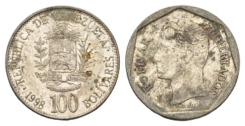 Венесуэла 100 боливаров 1998 Симон Боливар Y 78.1 сталь плакированная никелем 4662-1011