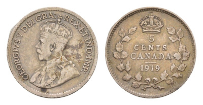 Канада 5 центов 1919 Георг V (1910-1936) KM 22 серебро 4655-439