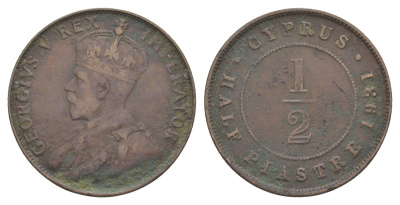 Кипр 1/2 пиастра 1931 Георг V (1910-1936) KM 17 бронза 4127-1212