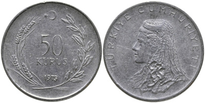 Турция 50 курушей 1973 Анатолийская невеста KM 899 нержавеющая сталь 4541-815