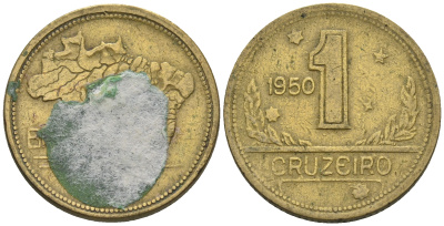 Бразилия 1 крузейро 1950 KM 558 алюминиевая бронза 87-517