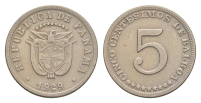 Панама 5 сентесимо 1929 тираж 500.000 экземпляров KM 9 медно-никель 4643-1262