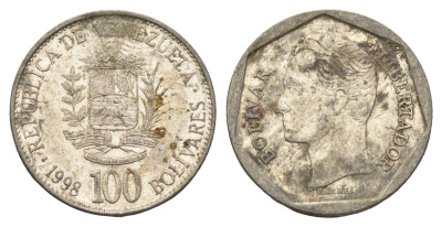 Венесуэла 100 боливаров 1998 Симон Боливар Y 78.1 сталь плакированная никелем 4662-1011