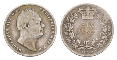 Великобритания 6 пенсов 1834 Вильгельм IV (1830-1837) KM 712, Spink 3836 серебро    3711-141