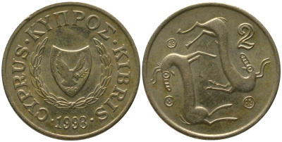 Кипр 2 цента 1993 KM 54.3 никель латунь 4158-458