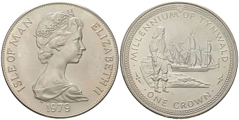 Остров Мэн 1 крона 1979 1000 лет Тинвальду - Ост-индский корабль KM 49 медно-никель BU 00-1067-2-32