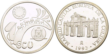 Испания 1 экю 1992 Мадрид - столица европейской культуры X M8 серебро  PROOF   1080-9-64
