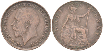 Великобритания 1/2 пенни 1924 Георг V (1910-1936) KM 809, Spink?4056 бронза 4128-141