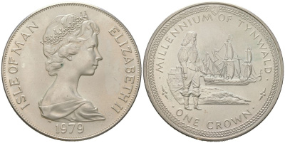 Остров Мэн 1 крона 1979 1000 лет Тинвальду - Ост-индский корабль KM 49 медно-никель BU 00-1067-2-32