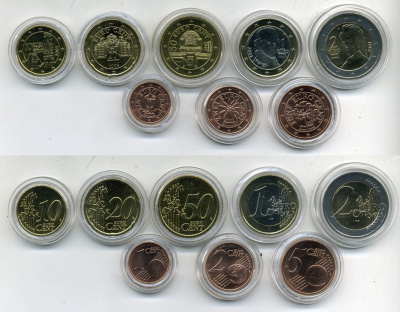 ЛЮКСЕМБУРГ ЕВРОНАБОР ИЗ 8 МОНЕТ 2003 В КАПСУЛАХ С СЕРТИФИКАТОМ биметалл UNC 06-081-22