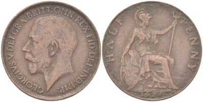 Великобритания 1/2 пенни 1924 Георг V (1910-1936) KM 809, Spink?4056 бронза 4128-141