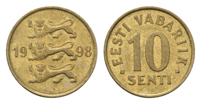 Эстония 10 сентов 1998 KM 22 латунь 4696-227